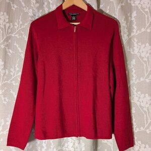 Sarah Spencer Full Zip 100% Merino Wool Sweater Large Cardinal Red Point Collar